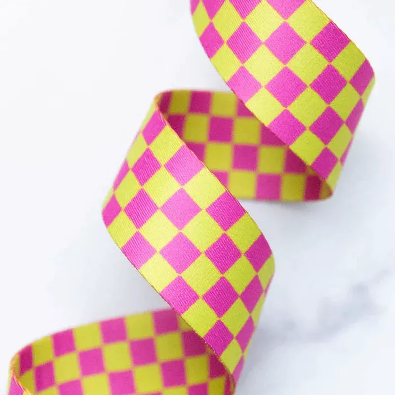 1 1/2″ Webbing | Ruby Star Society | Checker – Citron