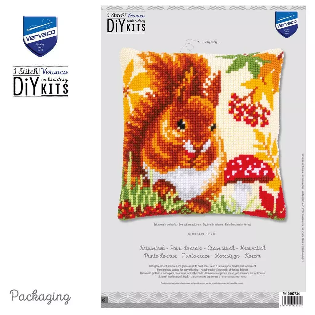 Vervaco Cushion Kit Squirrel In Autumn Cross Stitch Kit - 40 x 40 cm / 16in x 16in