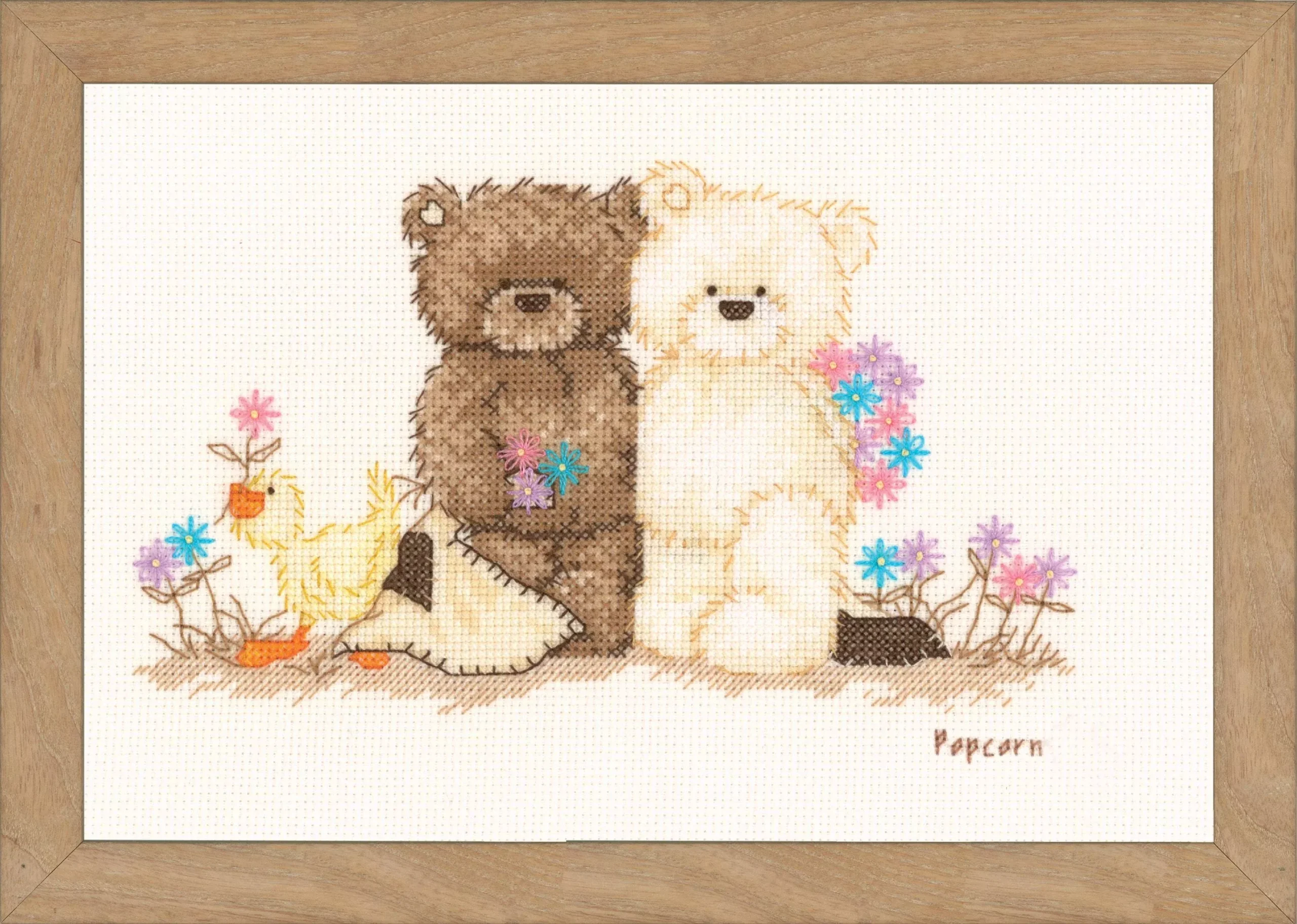 Vervaco Popcorn Friends Cross Stitch Kit - 18 x 11,5 cm