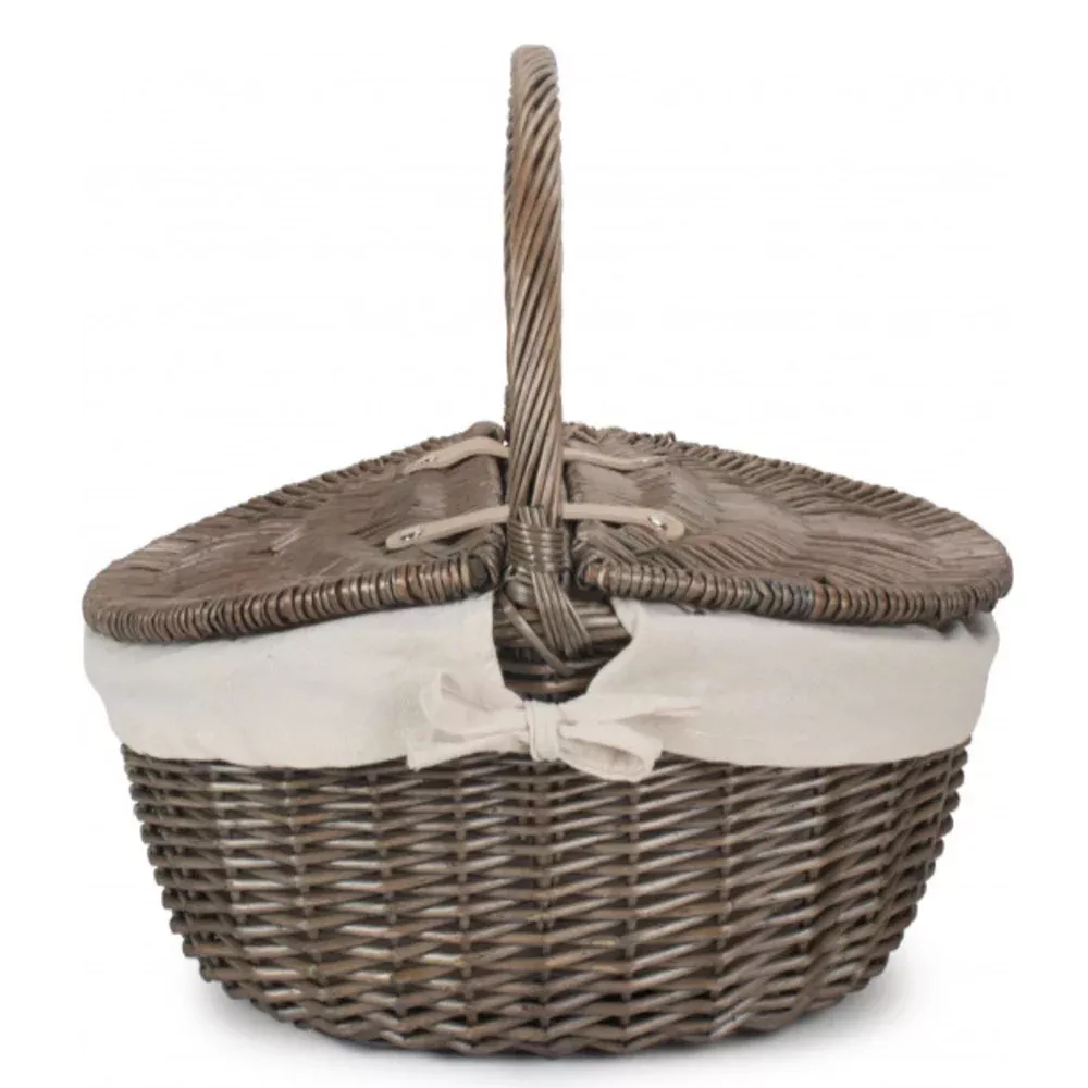 Willow Direct Antique Wash Finish Oval Picnic Basket With White Lining - 420x350x190mm