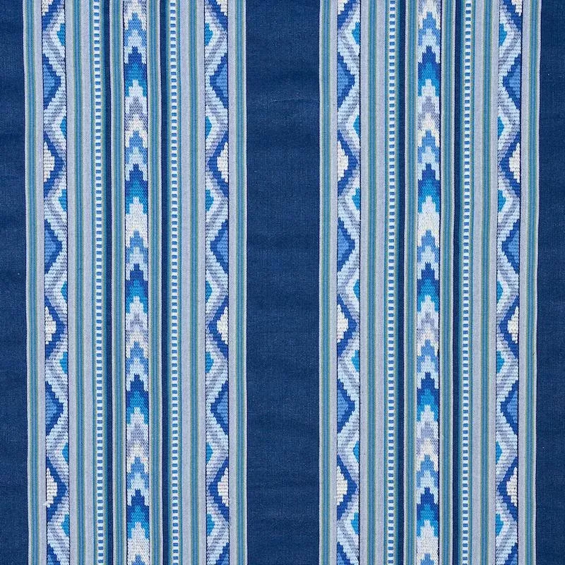 Zarzuela Stripe Embroidery Indigo 78390 by Schumacher Designer Fabric