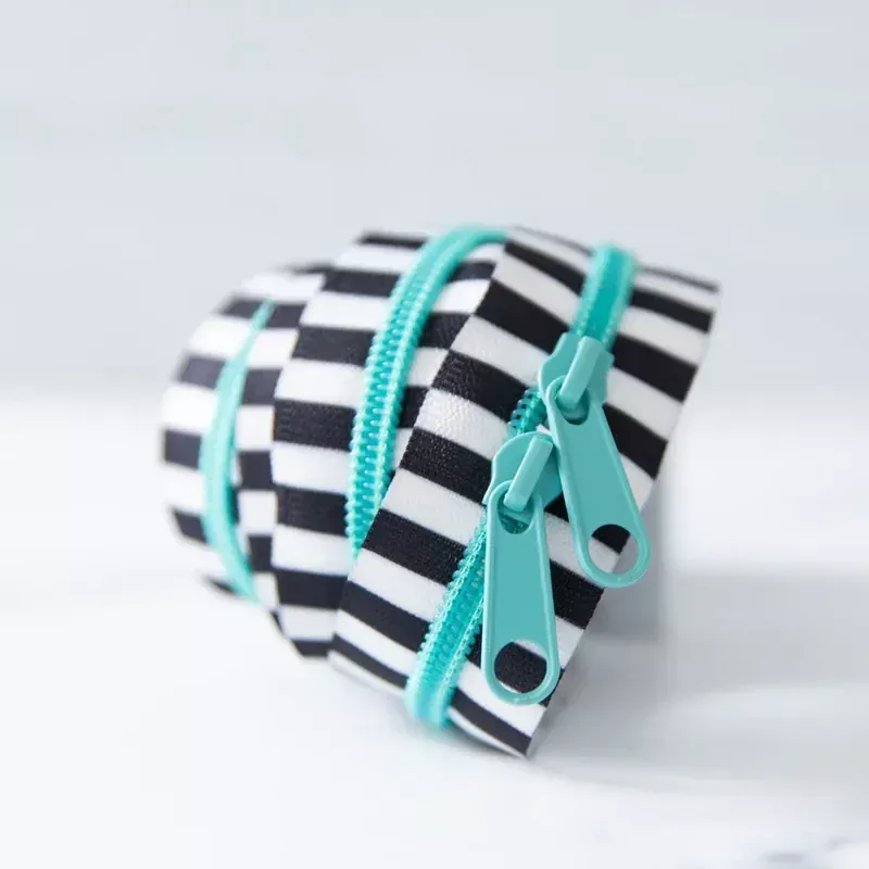 Zipper (30" length / size 5) in Black & White Stripe with Caribbean Zipper