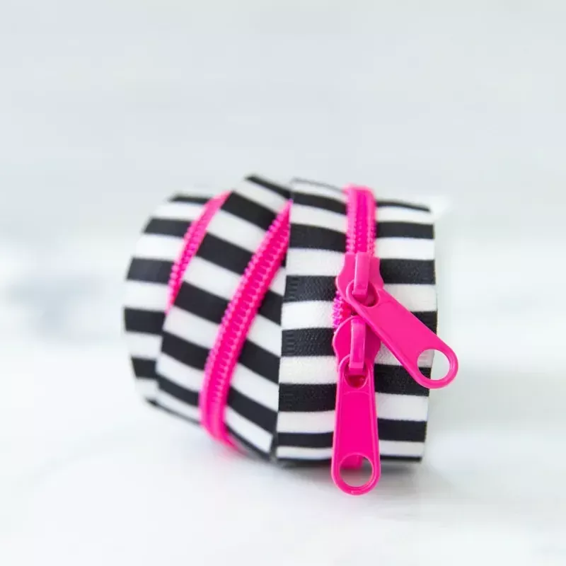 Zipper (30" length / size 5) in Black & White Stripe with Pink Zipper